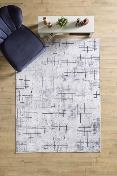 Dijital Baskı Yıkanabilir Kaymaz Taban Çizgili Gri Salon Halısı Mutfak Halısı Yolluk