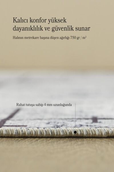 Dijital Baskı Yıkanabilir Kaymaz Taban Çizgili Gri Salon Halısı Mutfak Halısı Yolluk
