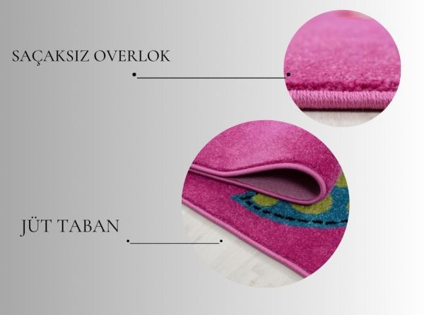 Tatlı Yıldız Desen Halı Pembe Gri Halı Yumuşak Yuvarlak Jüt Halı Çocuk Odası Oyun Halısı