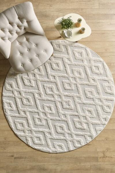 Yuvarlak modern yumuşak Bukle Taban kabartmalı 3D Labirent kare desenli Halı Gri