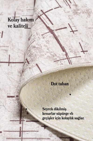 Dijital Baskı Yıkanabilir Kaymaz Taban Çizgili Bej Kahverengi Salon Halısı Mutfak Halısı Yolluk