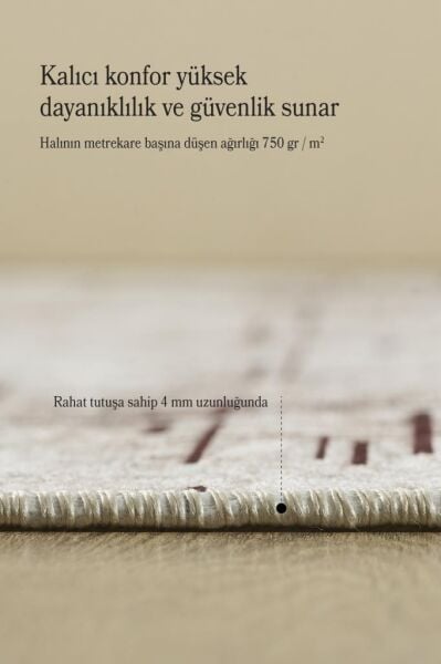 Dijital Baskı Yıkanabilir Kaymaz Taban Çizgili Bej Kahverengi Salon Halısı Mutfak Halısı Yolluk