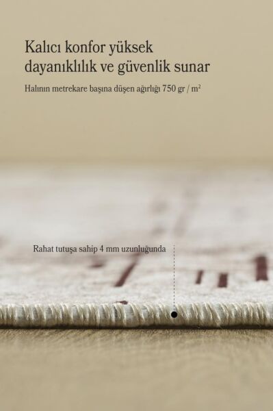 Dijital Baskı Yıkanabilir Kaymaz Taban Çizgili Bej Kahverengi Salon Halısı Mutfak Halısı Yolluk