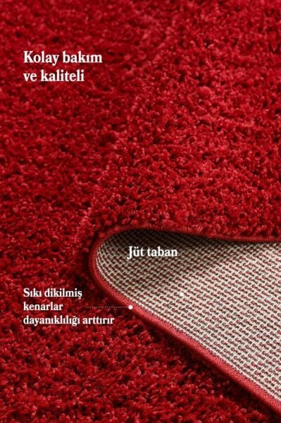 Tek Renk Desensiz Kırmızı Yumuşak Post Peluş Shaggy Halı Salon Oturma Odası Yolluk Mutfak Halısı