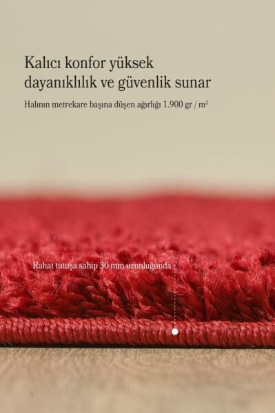 Tek Renk Desensiz Kırmızı Yumuşak Post Peluş Shaggy Halı Salon Oturma Odası Yolluk Mutfak Halısı