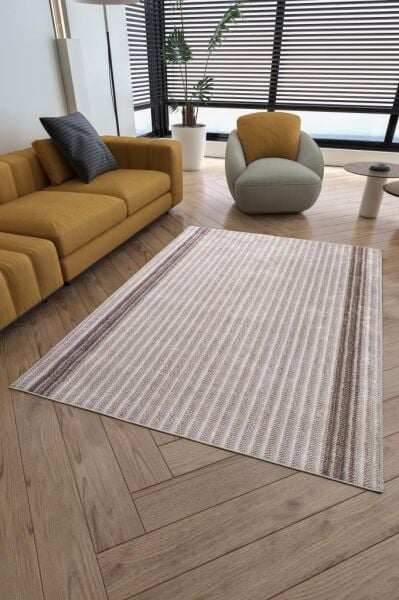 Dijital Baskı Yıkanabilir Kaymaz Taban Bordürlü Kahverengi Salon Halısı Mutfak Halısı Yolluk