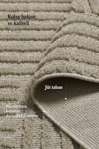 İskandinav Dokuma Bukleli Bej Jüt Taban Halı Salon Mutfak Koridor Yolluk Modern Halı