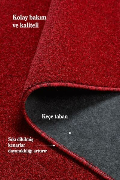 Düz Renk Kırmızı Kısa Tüylü Dikdörtgen Kaymaz Taban Halı Yolluk Salon Koridor Mutfak Halısı