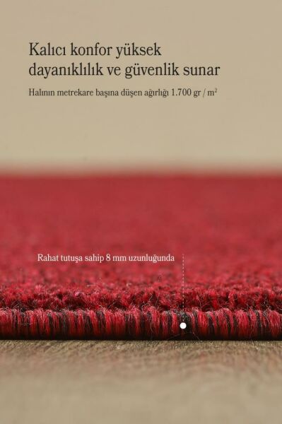 Düz Renk Kırmızı Kısa Tüylü Dikdörtgen Kaymaz Taban Halı Yolluk Salon Koridor Mutfak Halısı