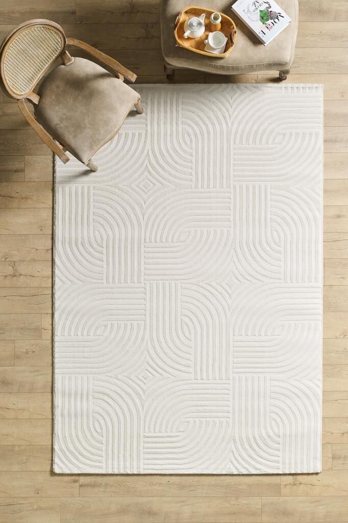 Motifli Krem Modern Yumuşak Polipropilen Jüt Halı Salon Oturma Odası Yolluk Mutfak Koridor Halısı