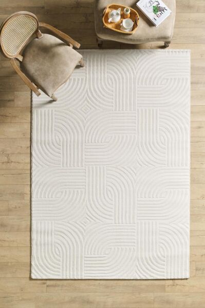 Motifli Krem Modern Yumuşak Polipropilen Jüt Halı Salon Oturma Odası Yolluk Mutfak Koridor Halısı