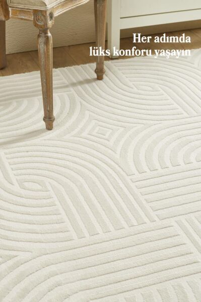 Motifli Krem Modern Yumuşak Polipropilen Jüt Halı Salon Oturma Odası Yolluk Mutfak Koridor Halısı