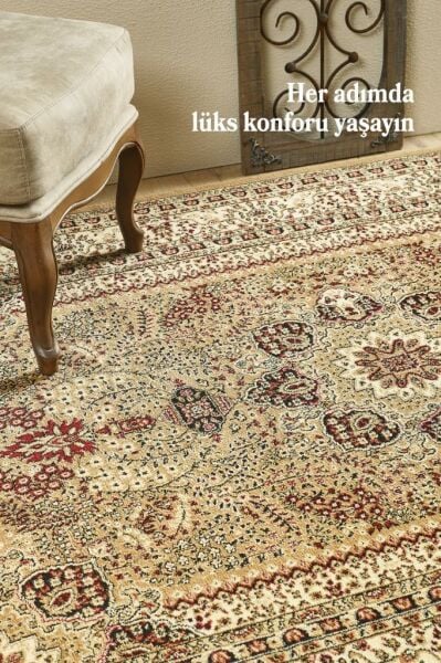 Bordürlü Klasik Çiçek desenli İran Tarzı Afgan Halısı Bej Halı Jüt Halı Salon Oturma Odası Halısı