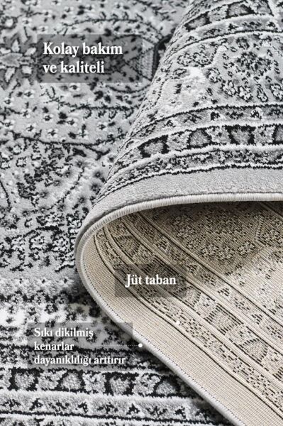 Bordürlü Klasik Çiçek desenli İran Tarzı Afgan Halısı gri Halı Jüt Halı Salon Oturma Odası Halısı