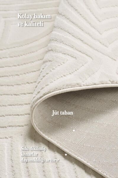 Motifli Krem Modern Yumuşak Polipropilen Jüt Halı Salon Oturma Odası Yolluk Mutfak Koridor Halısı