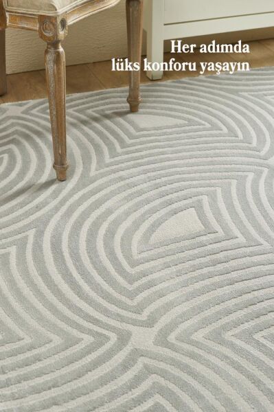 Motifli Gri Modern Yumuşak Polipropilen Jüt Halı Salon Oturma Odası Yolluk Mutfak Koridor Halısı