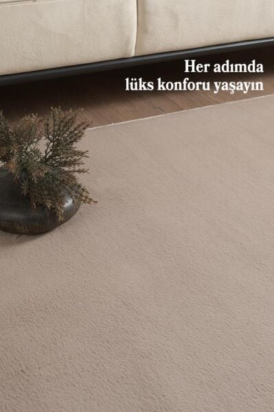 Kolay Temizlenebilir Yıkanabilir Kahve Tavşan Tüyü Halı Salon Oturma Odası Yolluk Mutfak Halısı