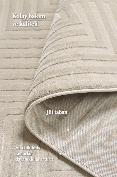 Motifli Bej Modern Yumuşak Polipropilen Jüt Halı Salon Oturma Odası Yolluk Mutfak Koridor Halısı