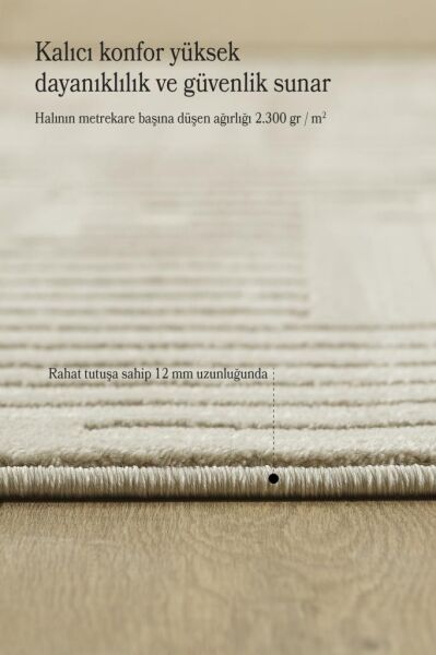 Motifli Bej Modern Yumuşak Polipropilen Jüt Halı Salon Oturma Odası Yolluk Mutfak Koridor Halısı