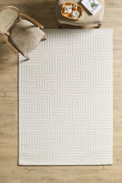 Motifli Krem Modern Yumuşak Polipropilen Jüt Halı Salon Oturma Odası Yolluk Mutfak Koridor Halısı