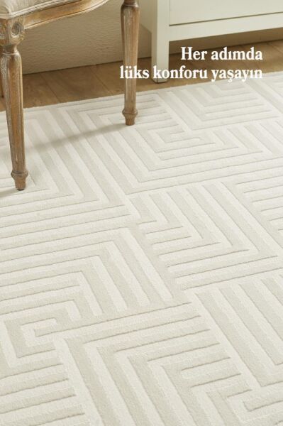 Motifli Krem Modern Yumuşak Polipropilen Jüt Halı Salon Oturma Odası Yolluk Mutfak Koridor Halısı