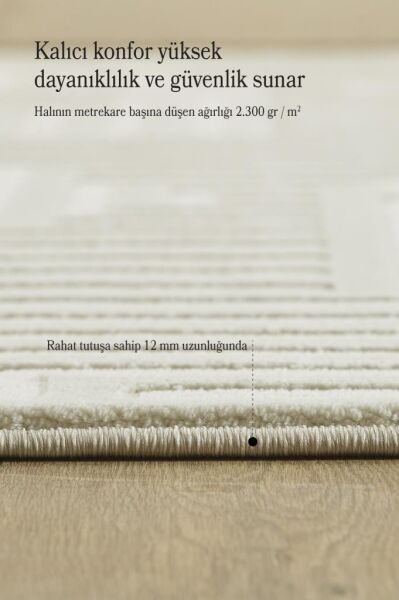 Motifli Krem Modern Yumuşak Polipropilen Jüt Halı Salon Oturma Odası Yolluk Mutfak Koridor Halısı