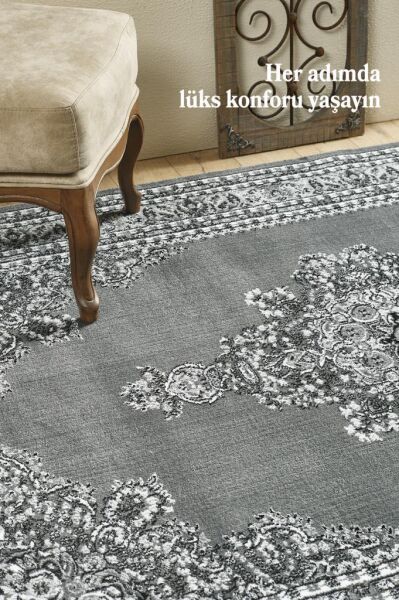 Bordürlü Klasik İran Tarzı Afgan Halısı Gri Halı Jüt Halı Salon Oturma Odası Halısı
