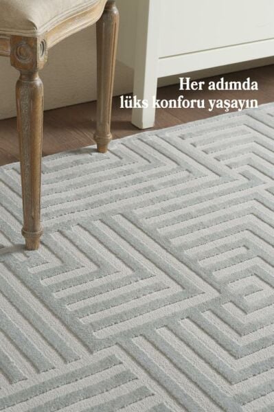 Motifli Gri Modern Yumuşak Polipropilen Jüt Halı Salon Oturma Odası Yolluk Mutfak Koridor Halısı