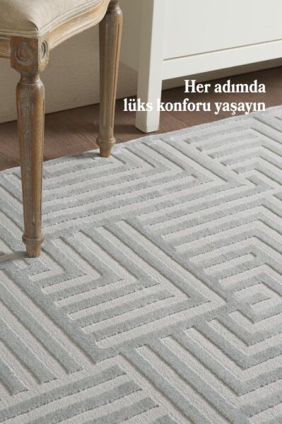 Motifli Gri Modern Yumuşak Polipropilen Jüt Halı Salon Oturma Odası Yolluk Mutfak Koridor Halısı