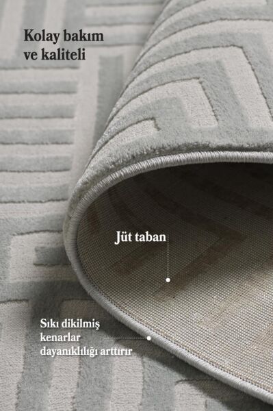 Motifli Gri Modern Yumuşak Polipropilen Jüt Halı Salon Oturma Odası Yolluk Mutfak Koridor Halısı