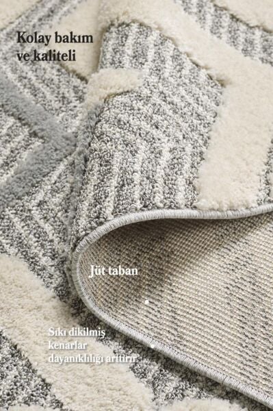 İskandinav Halı Gri Halı Yumuşak Bukleli Çizgili Jut Halı Salon Koridor Otuma Odası Mutfak Halısı