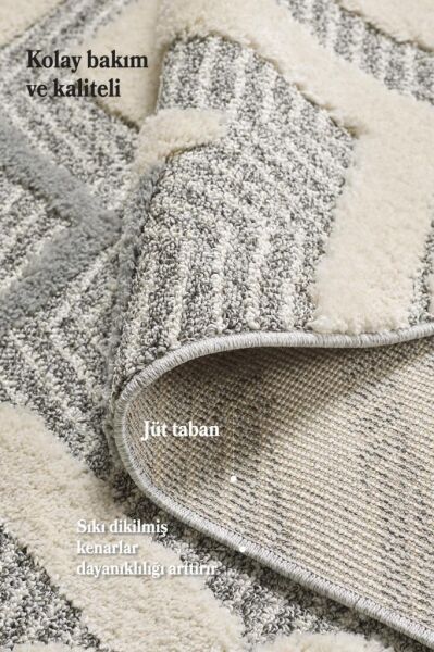 İskandinav Halı Gri Halı Yumuşak Bukleli Çizgili Jut Halı Salon Koridor Otuma Odası Mutfak Halısı