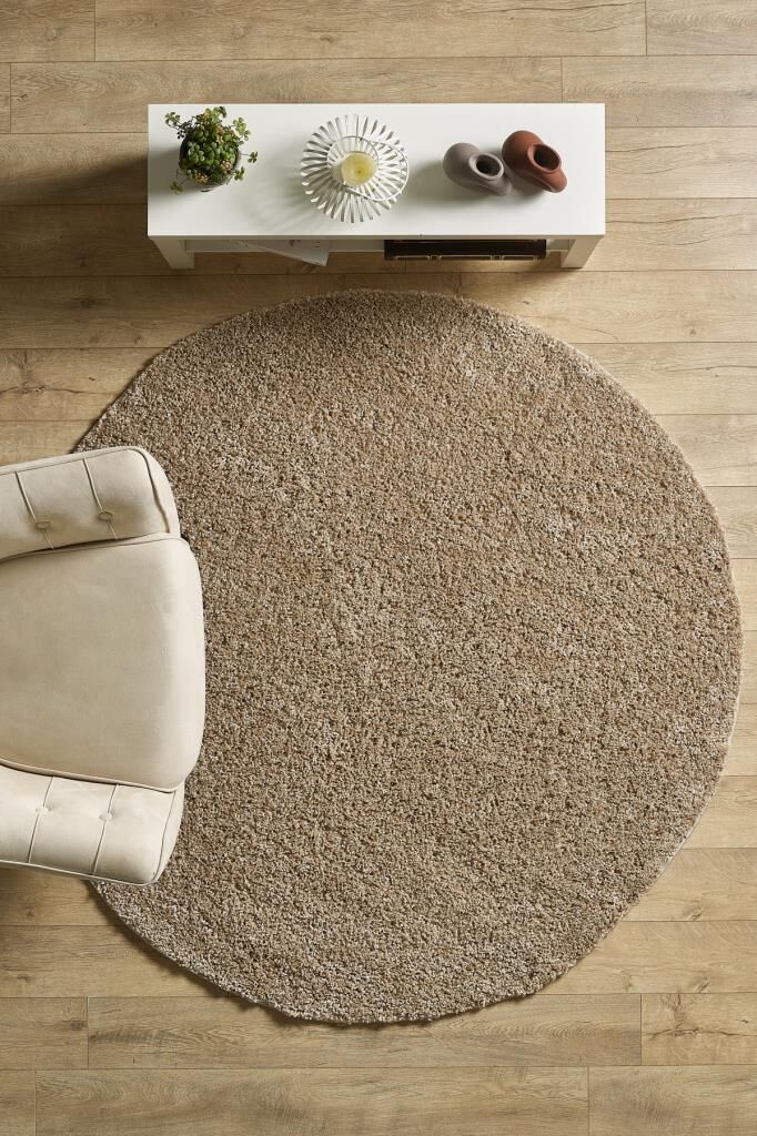 Tek Renk Desensiz Bej Yuvarlak Yumuşak Post Peluş Shaggy Halı Salon Oturma Odası Yolluk Mutfak Halı