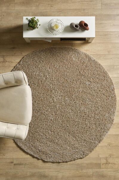 Tek Renk Desensiz Bej Yuvarlak Yumuşak Post Peluş Shaggy Halı Salon Oturma Odası Yolluk Mutfak Halı