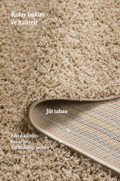 Tek Renk Desensiz Bej Yuvarlak Yumuşak Post Peluş Shaggy Halı Salon Oturma Odası Yolluk Mutfak Halı