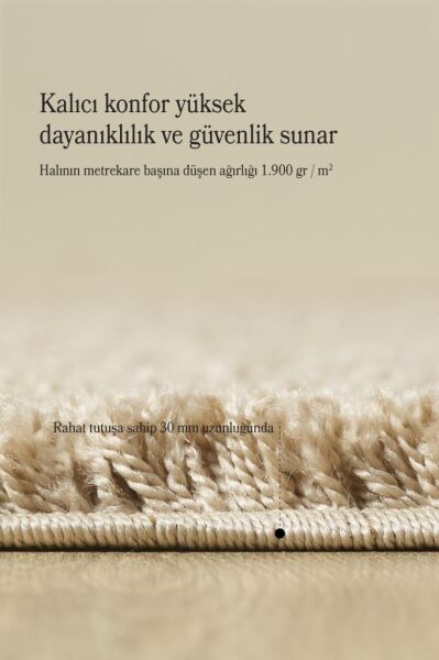 Tek Renk Desensiz Bej Yuvarlak Yumuşak Post Peluş Shaggy Halı Salon Oturma Odası Yolluk Mutfak Halı