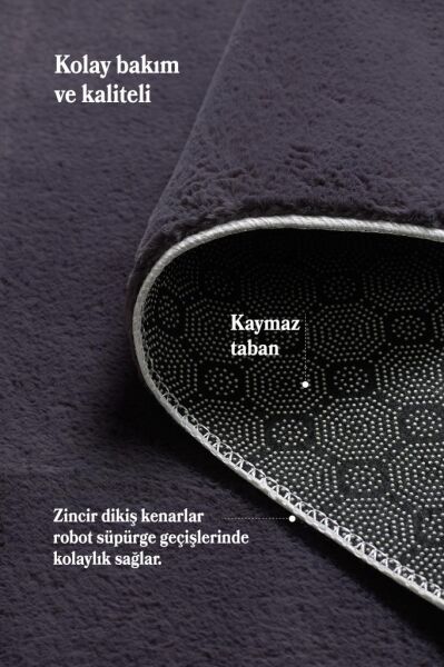 Kolay Temizlenebilir Yıkanabilir Gri Tavşan Tüyü Halı Salon Oturma Odası Yolluk Mutfak Halısı