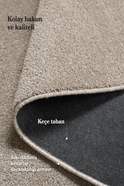 Düz Renk Bej Kısa Tüylü Dikdörtgen Kaymaz Taban Halı Yolluk Salon Koridor Mutfak Halısı