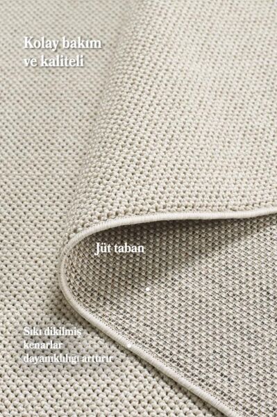 Düz Renk Krem Sisal Yumuşak Polipropilen Jüt Halı Salon Oturma Odası Yolluk Mutfak Koridor Halısı