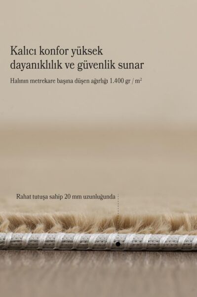 Kolay Temizlenebilir Yıkanabilir Bej Tavşan Tüyü Halı Salon Oturma Odası Yolluk Mutfak Halısı