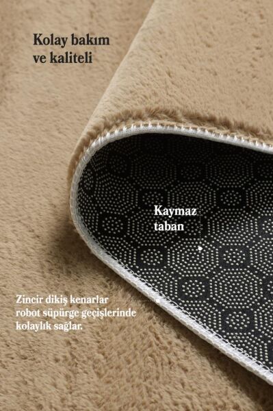 Kolay Temizlenebilir Yıkanabilir Bej Tavşan Tüyü Halı Salon Oturma Odası Yolluk Mutfak Halısı