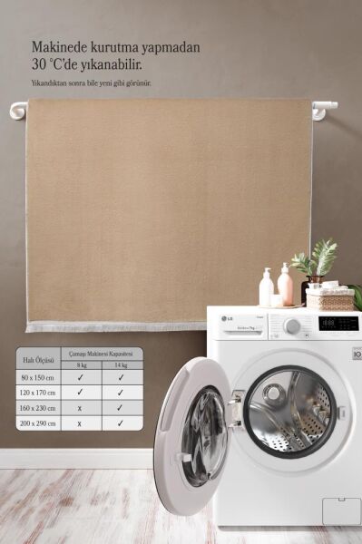 Kolay Temizlenebilir Yıkanabilir Bej Tavşan Tüyü Halı Salon Oturma Odası Yolluk Mutfak Halısı