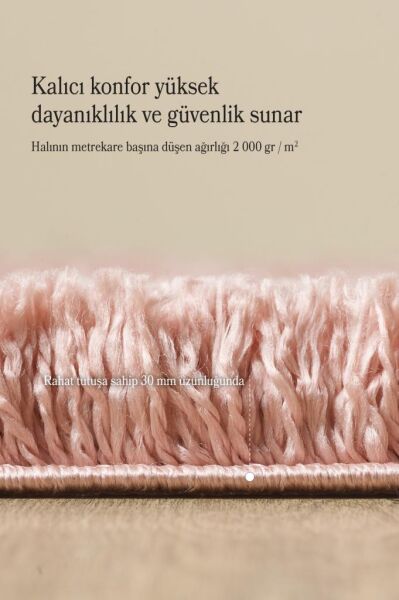 Tek Renk Desensiz Pembe Yumuşak Post Peluş Shaggy Halı Salon Oturma Odası Yolluk Mutfak Halısı