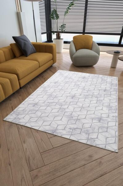 Dijital Baskı Yıkanabilir Kaymaz Taban Çizgili Gri Kahverengi Salon Halısı Mutfak Halısı Yolluk