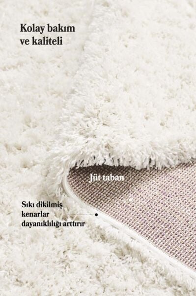 Tek Renk Desensiz Beyaz Yumuşak Post Peluş Shaggy Halı Salon Oturma Odası Yolluk Mutfak Halısı
