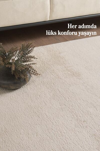 Kolay Temizlenebilir Yıkanabilir Krem Tavşan Tüyü Halı Salon Oturma Odası Yolluk Mutfak Halısı