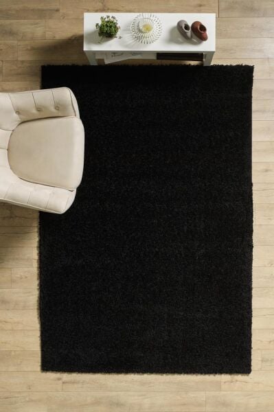 Tek Renk Desensiz Siyah Yumuşak Post Peluş Shaggy Halı Salon Oturma Odası Yolluk Mutfak Halısı