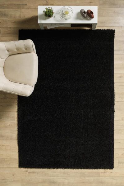Tek Renk Desensiz Siyah Yumuşak Post Peluş Shaggy Halı Salon Oturma Odası Yolluk Mutfak Halısı