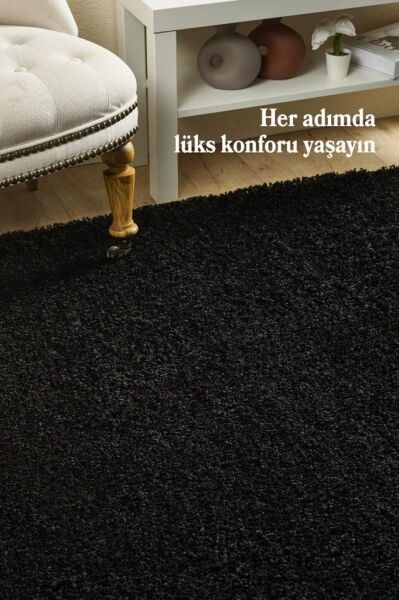 Tek Renk Desensiz Siyah Yumuşak Post Peluş Shaggy Halı Salon Oturma Odası Yolluk Mutfak Halısı