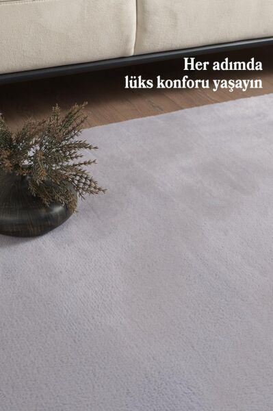 Kolay Temizlenebilir Yıkanabilir Açık Gri Tavşan Tüyü Halı Salon Oturma Odası Yolluk Mutfak Halısı